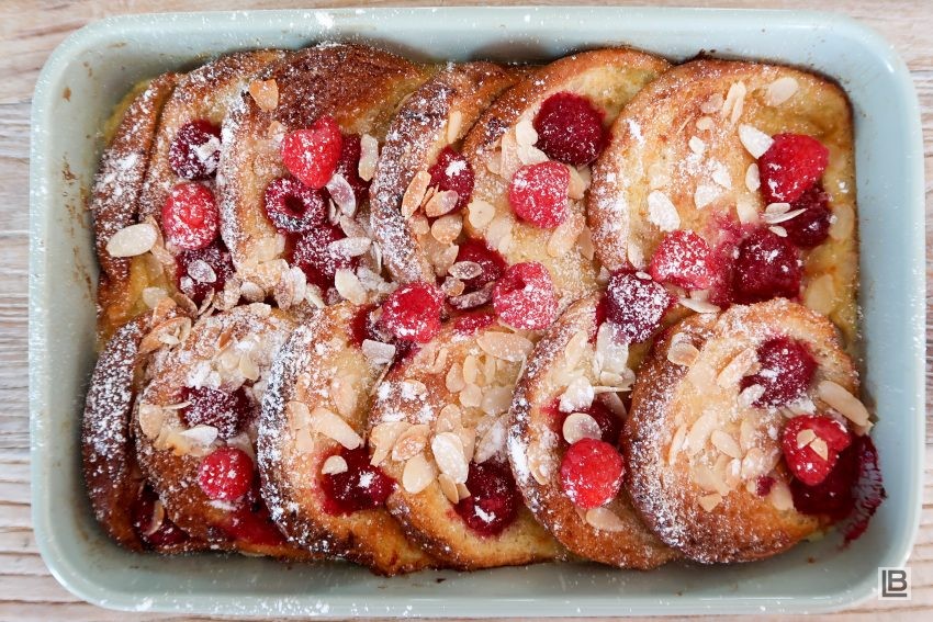 RASPBERRY AND ALMOND BREAD AND BUTTER PUDDING