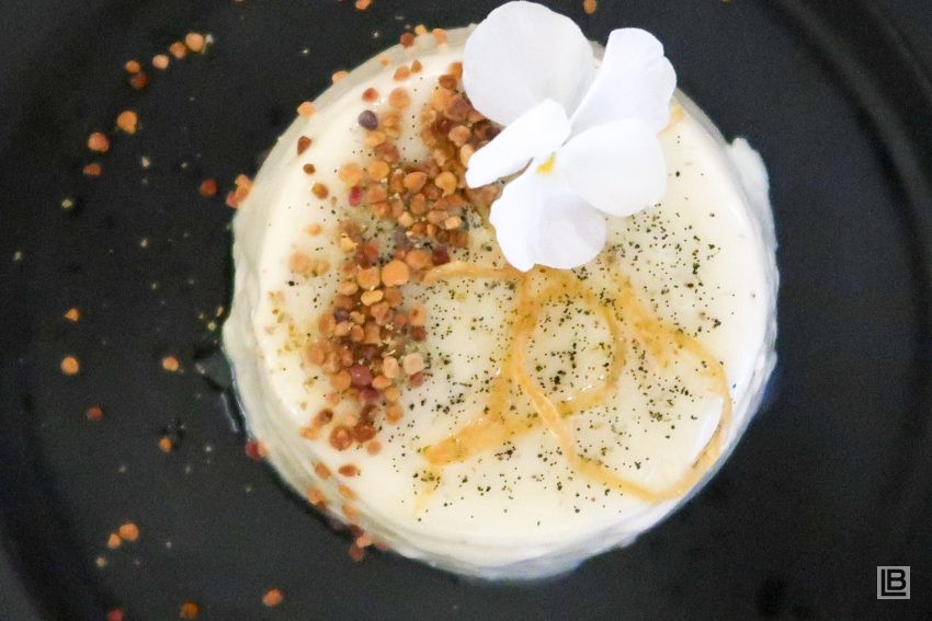 FENNEL POLLEN PANNACOTTA WITH ORANGE-BLOSSOM HONEY AND WHITE CHOCOLATE