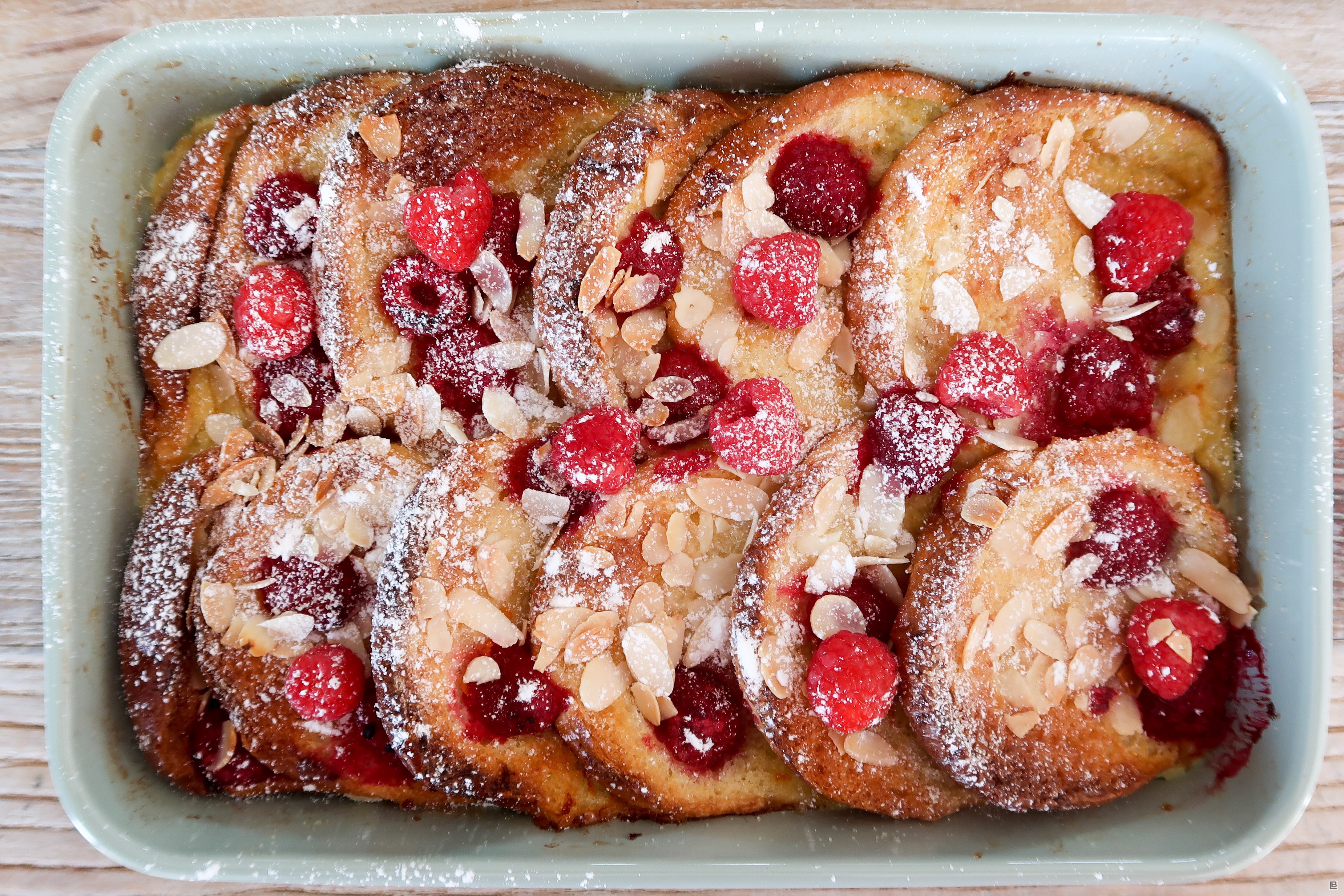 RASPBERRY AND ALMOND BREAD AND BUTTER PUDDING